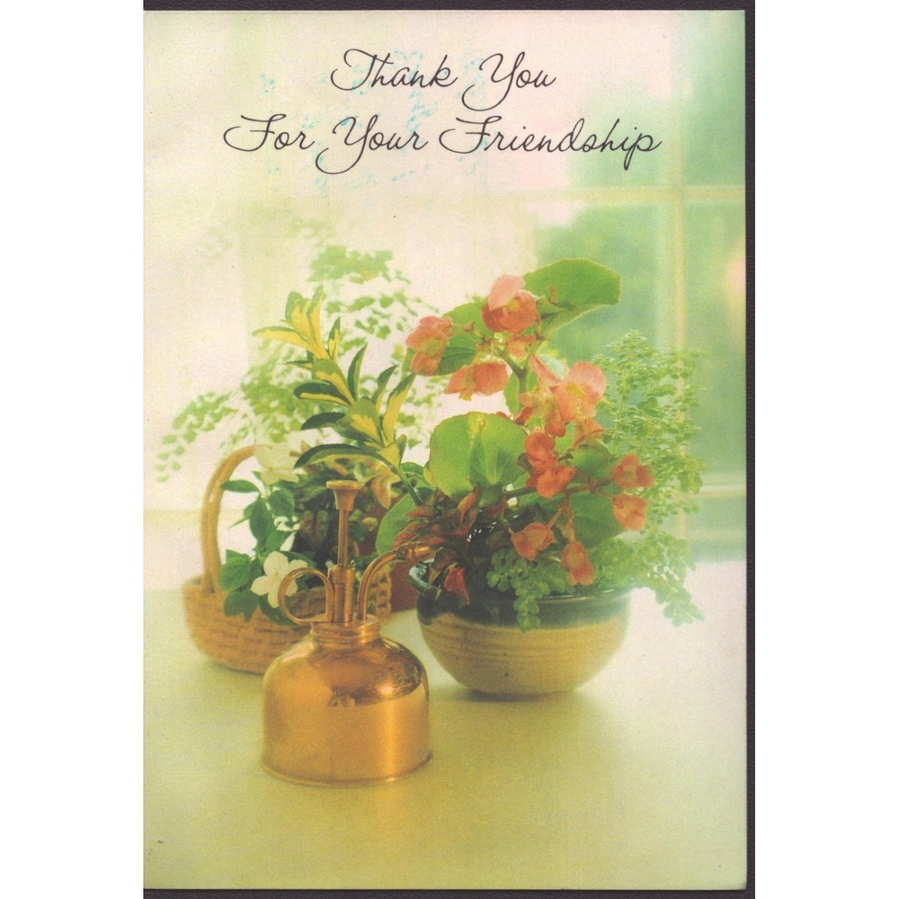 Vintage 1970s Hallmark Thank You Friendship Card Brass Mister Floral Signed